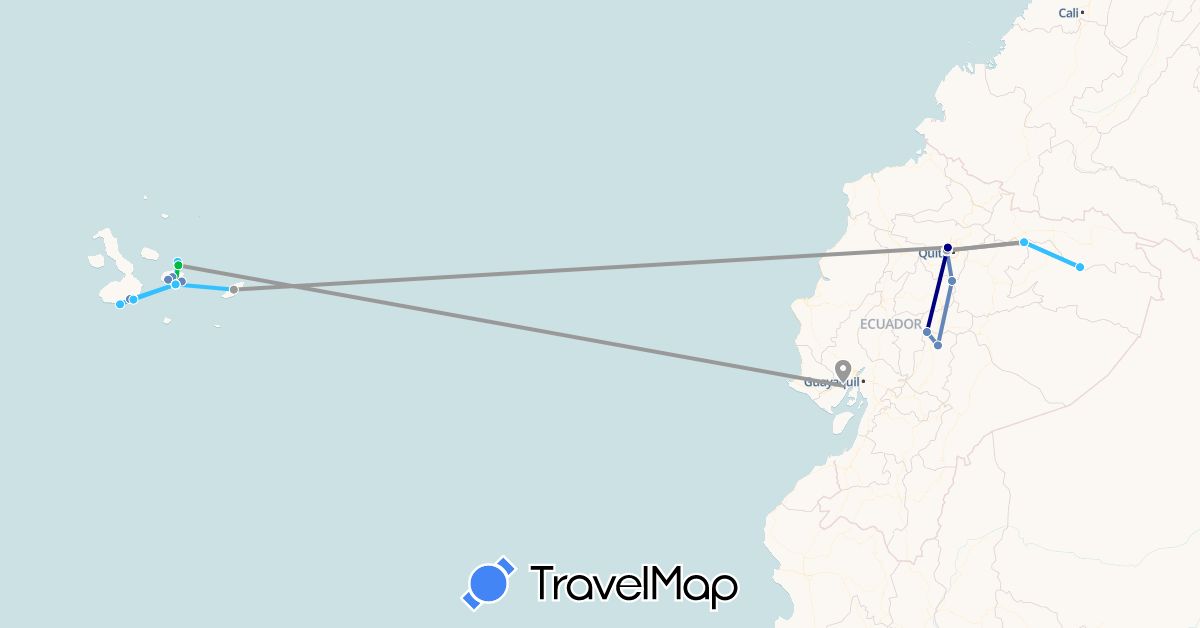 TravelMap itinerary: driving, bus, plane, cycling, boat in Ecuador (South America)